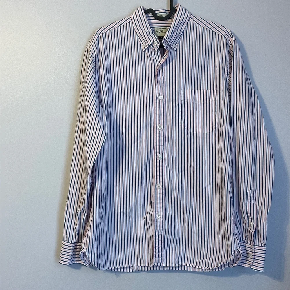 J. Crew Pink Blue White Striped Cotton Slim Fit Button Up Shirt size M